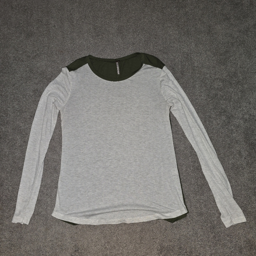 Gray and Green Long Sleeve Women's Top